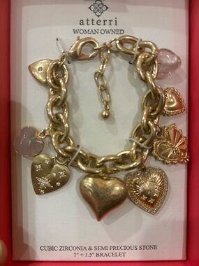 Atterri Gold Heart Charm Bracelet with Pink Accents